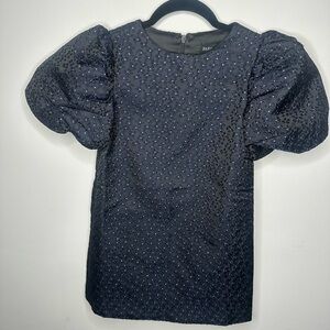 Black Puff Sleeve Dress with Blue Accents